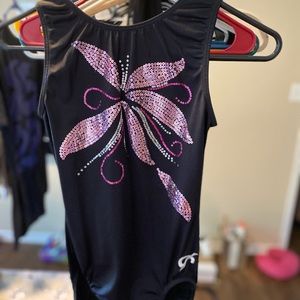 Sparkle Pink Butterfly & Flower Detailed Indiana Leotard